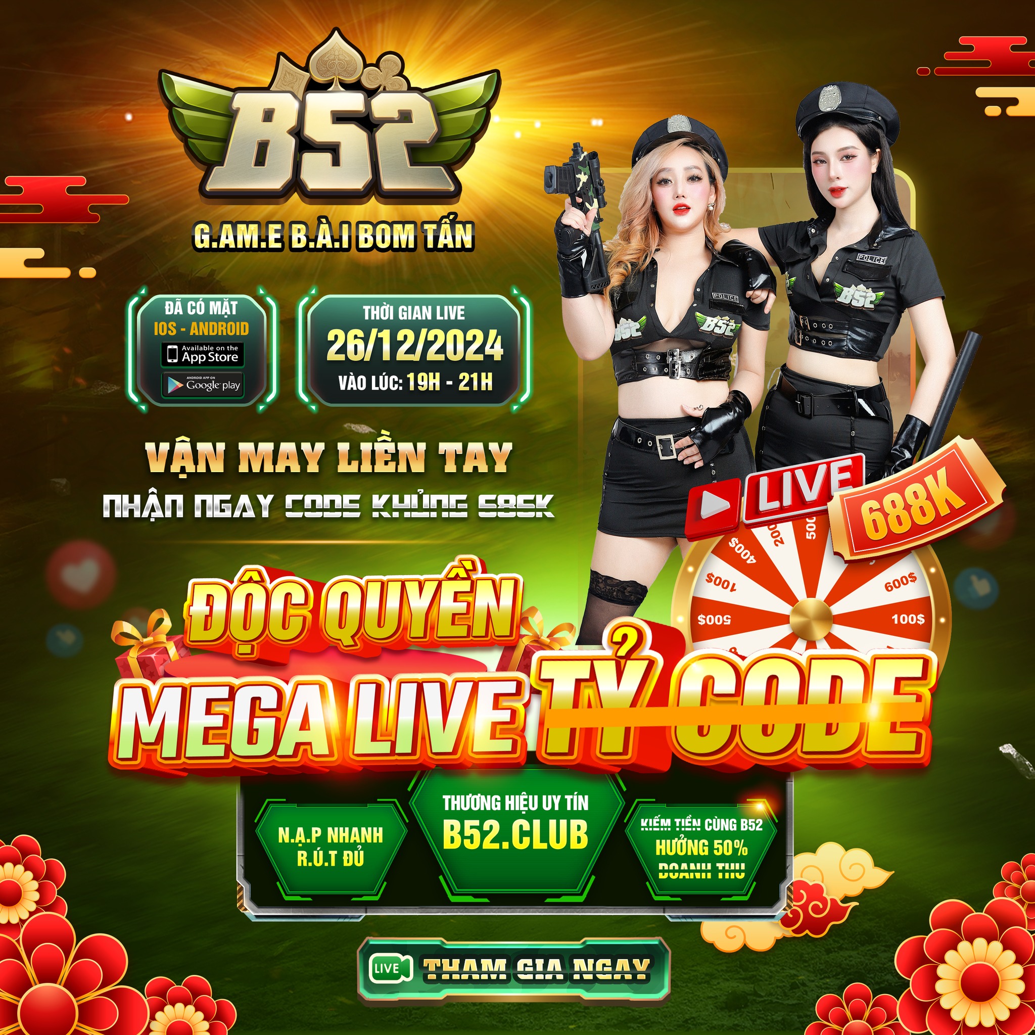 Độc quyền mega live tỷ code tại B52 Club